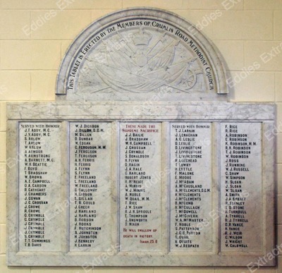 Crumlin Road Methodist Church, Belfast WW1 Memorial Crumlin Road Methodist Church, Belfast WW1 Memorial