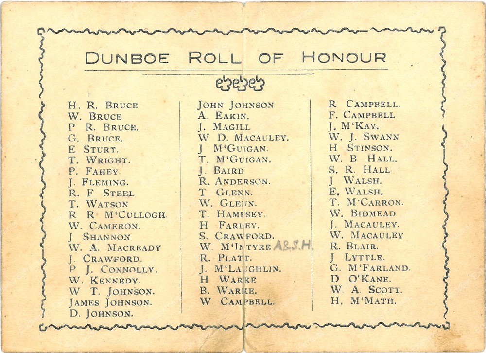 Dunboe Roll of Honour Reverse