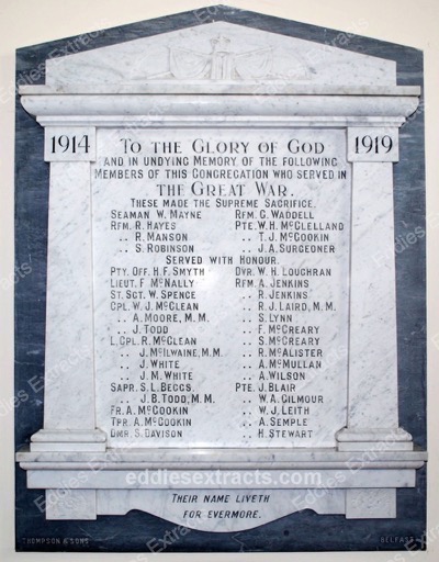Second Ballyeaston Presbyterian Church War Memorial