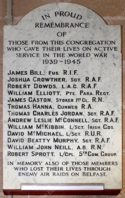 Oldpark Presbyterian Church WW2 War Memorial Died